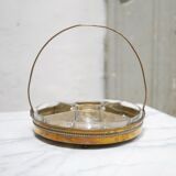 Plateau de service à apéritif vintage en laiton et en verre