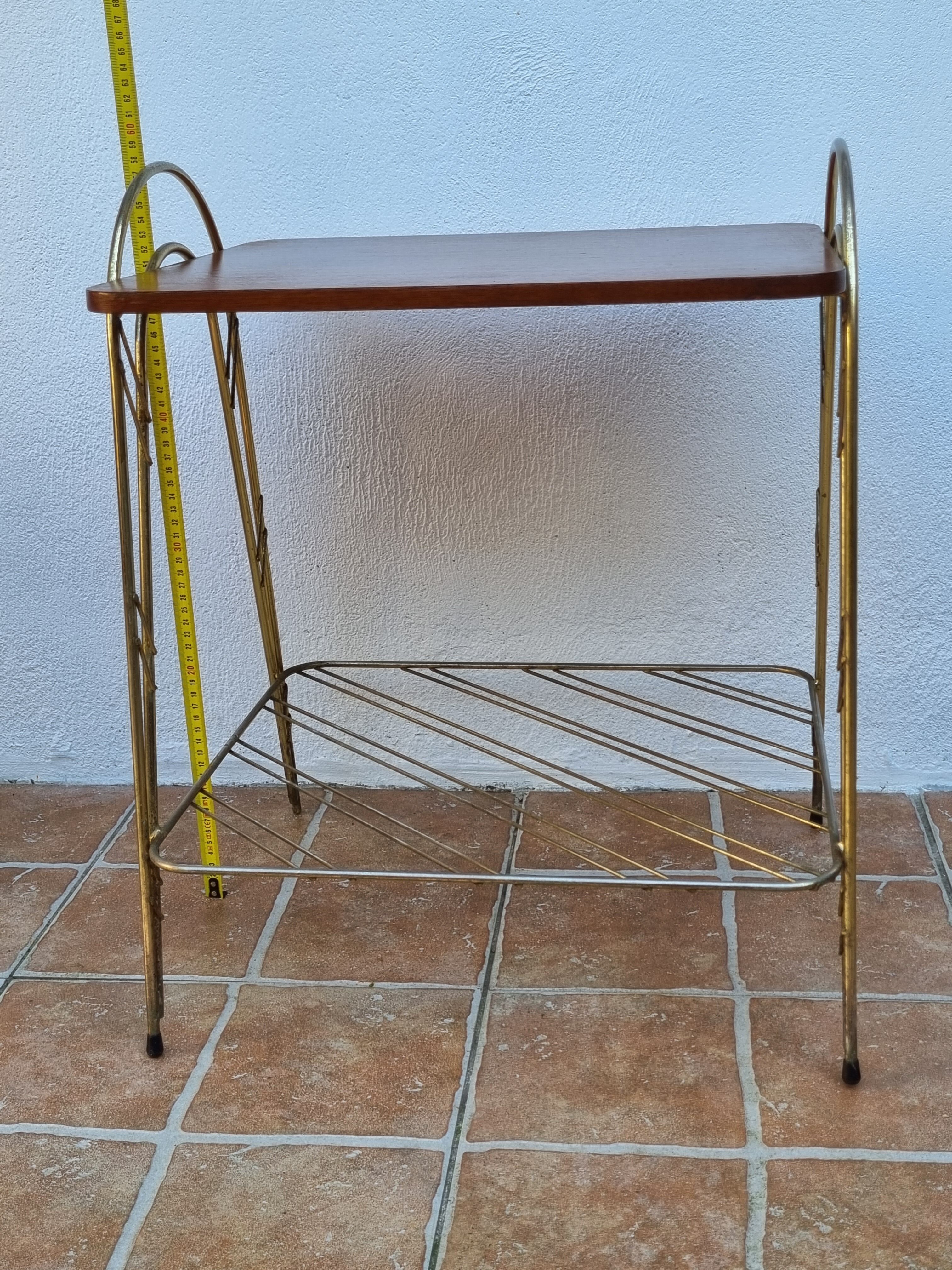 Side table, vintage "Eiffel" service with two metal and wood tops