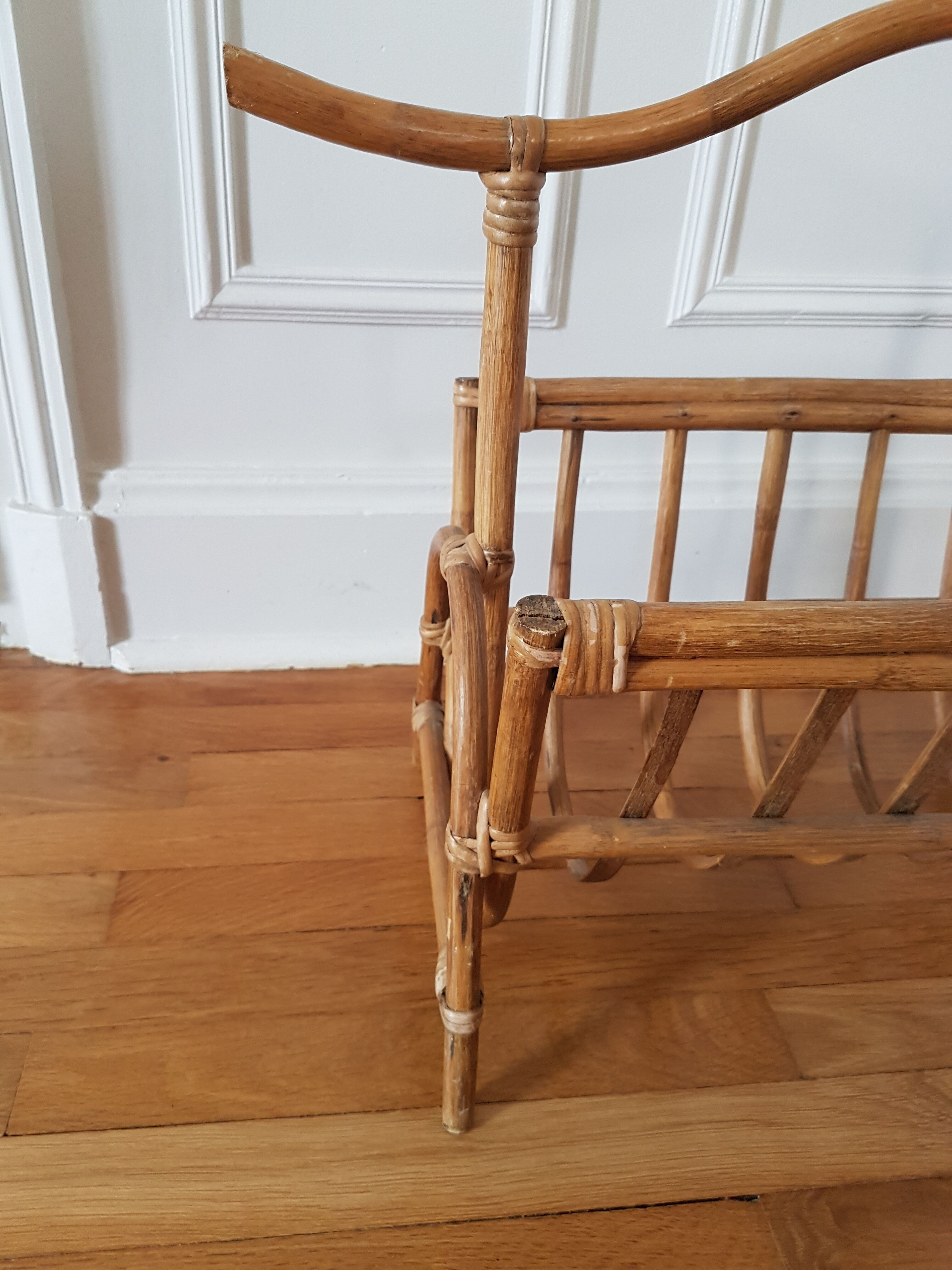 Vintage rattan magazine holder