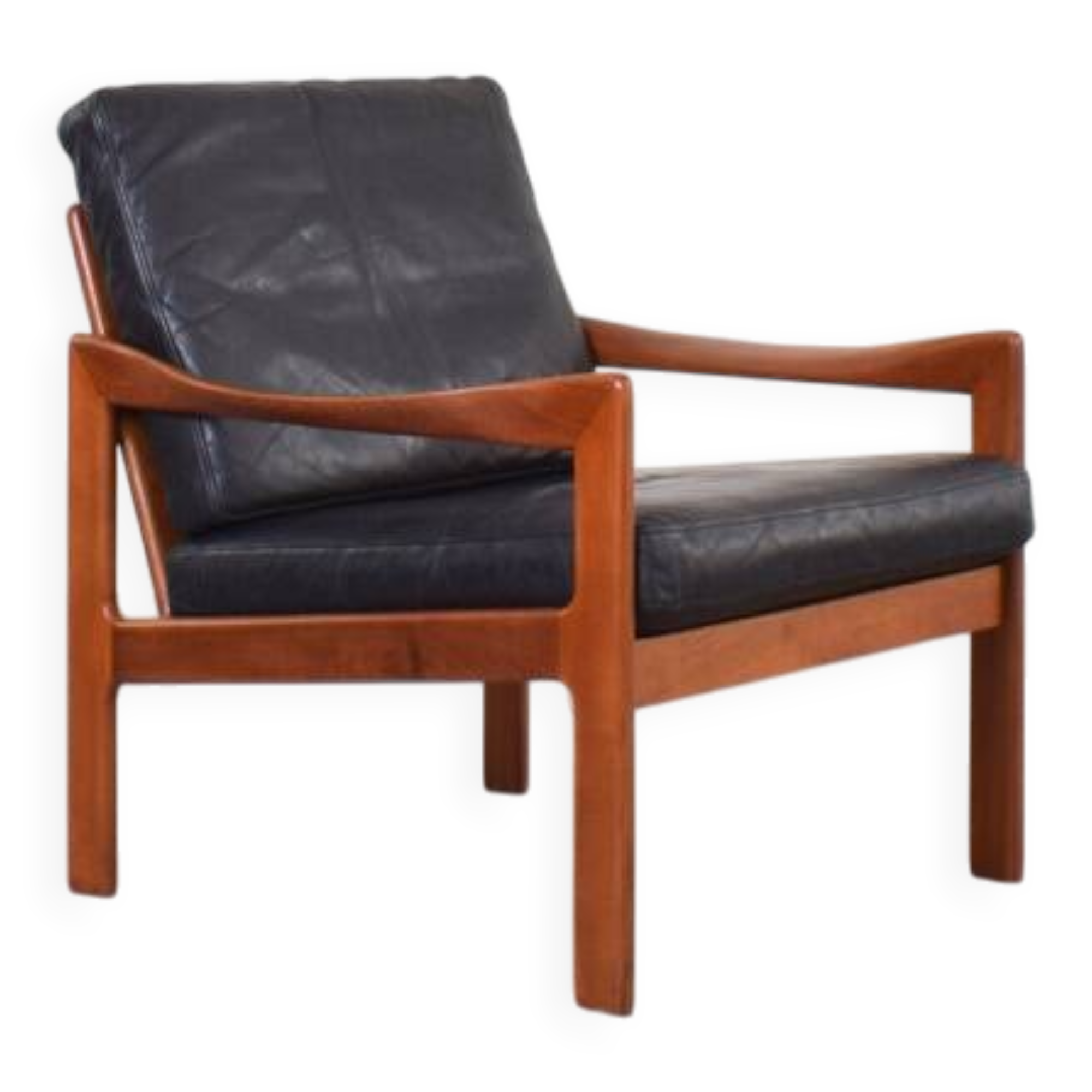 Fauteuil lounge vintage en teck par Illum Wikkelsø pour Niels Eilersen, 1960.