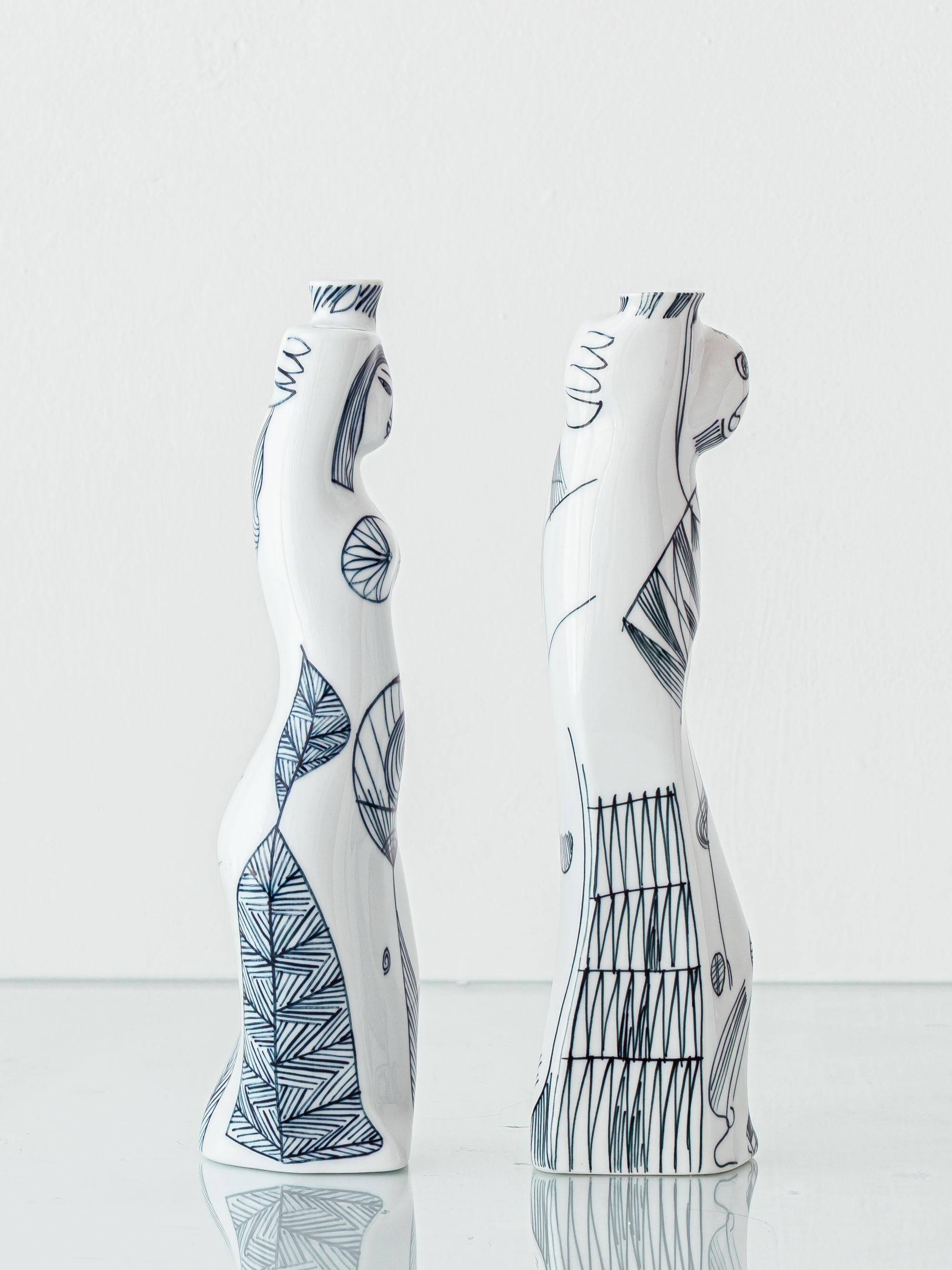 Pair of modernist nude figurative vases in porcelain by Sargadelos.