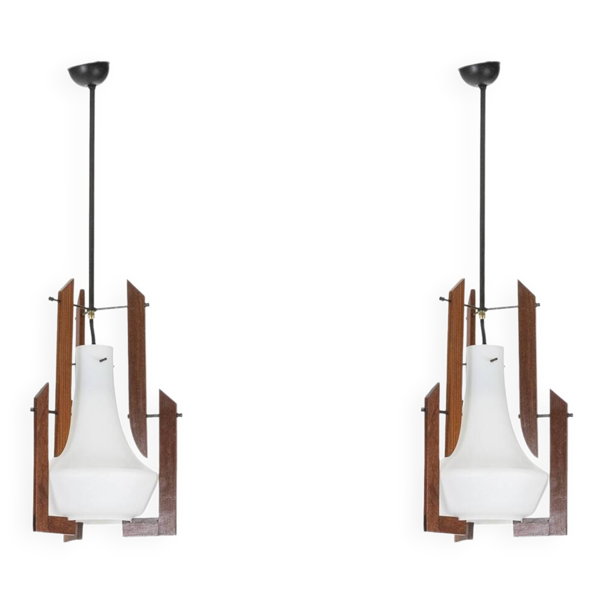 Ico Parisi. Pair of opaline pendant lights. 1960s.