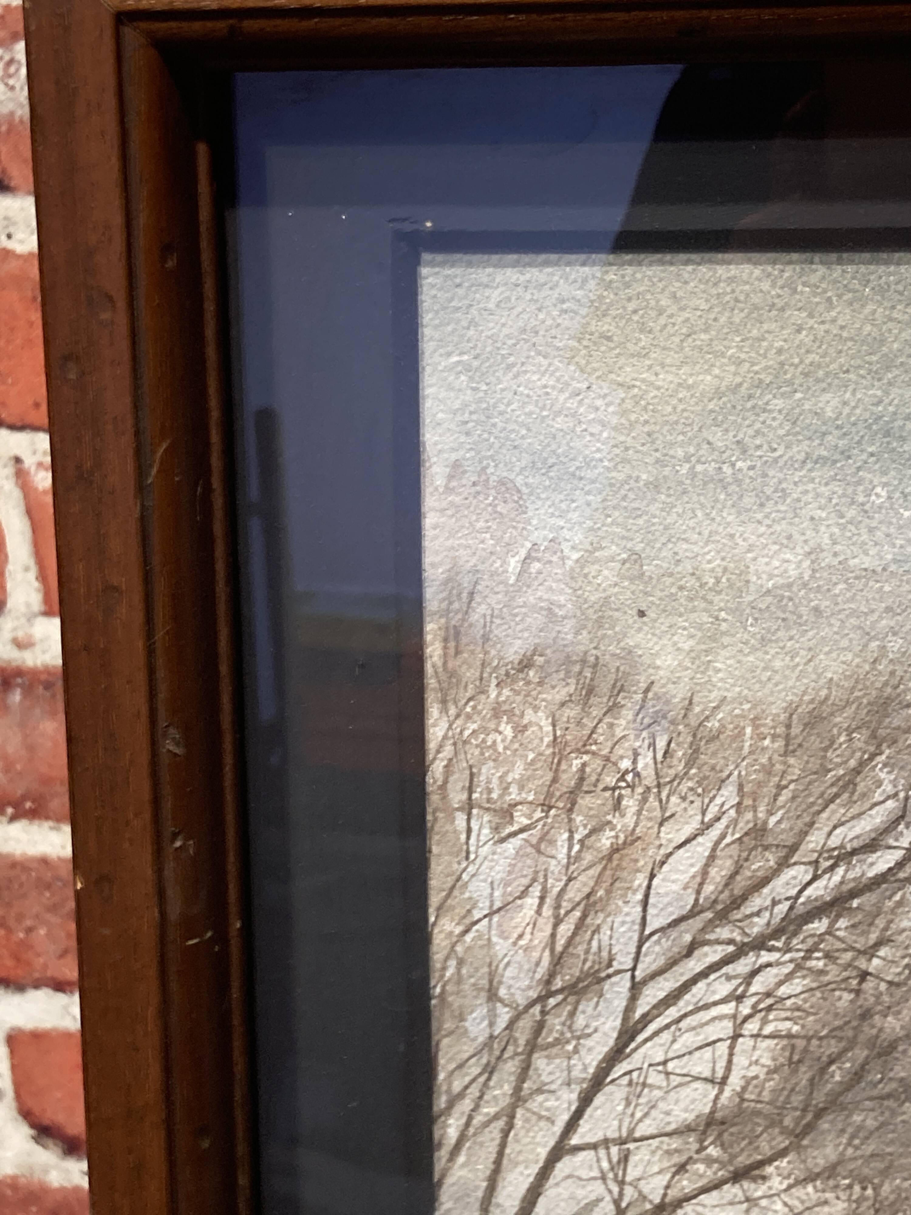 Watercolor framed by a snowy landscape