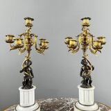 Pair of bronze and marble candelabra, Napoleon III period