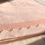Old linen and cotton sheet dyed in tea pink