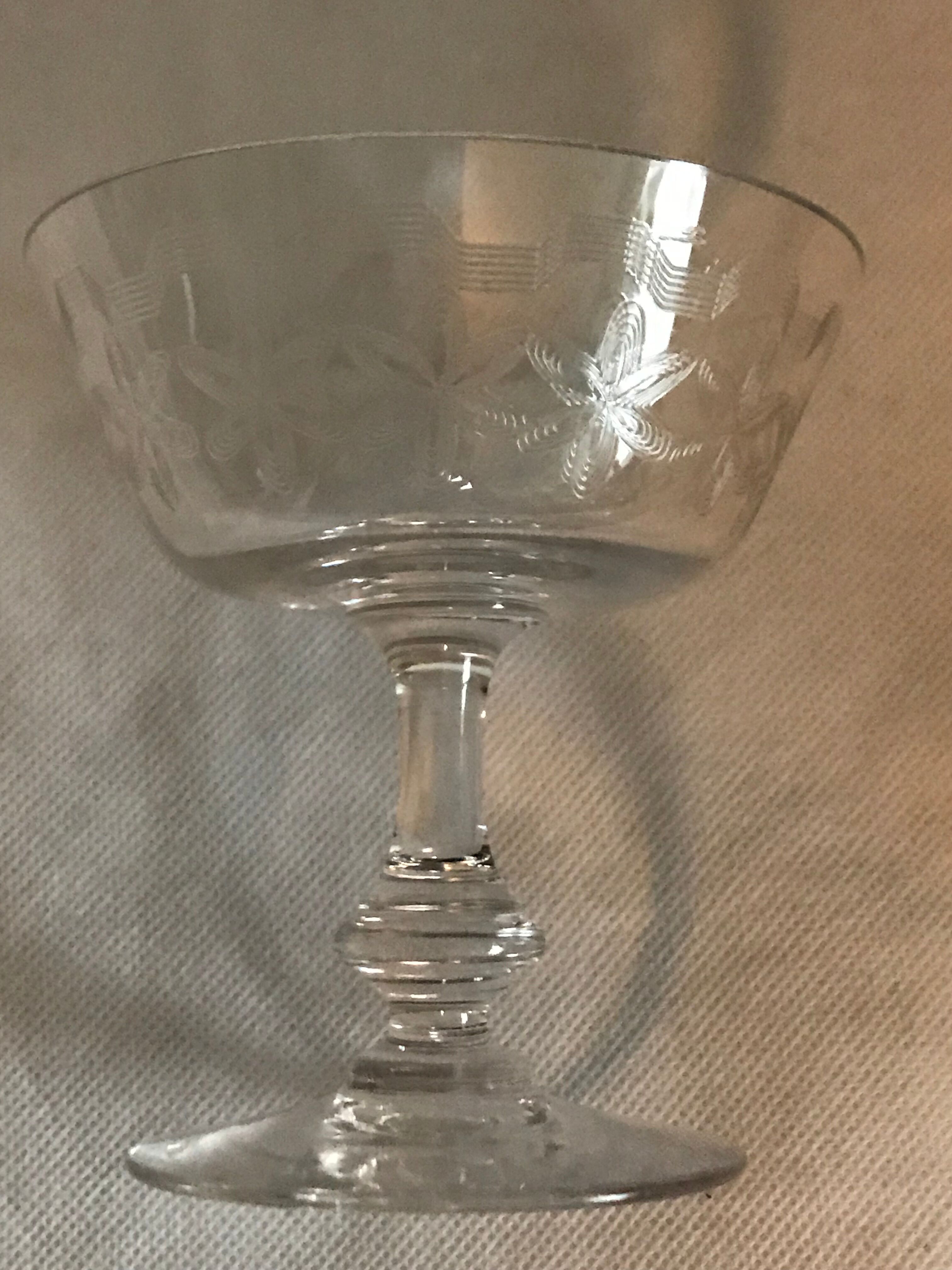 5 19th-century crystal champagne glasses