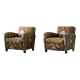Pair of curved Danish modern lounge chairs, original fabric, Fritz Hansen, 1940.
