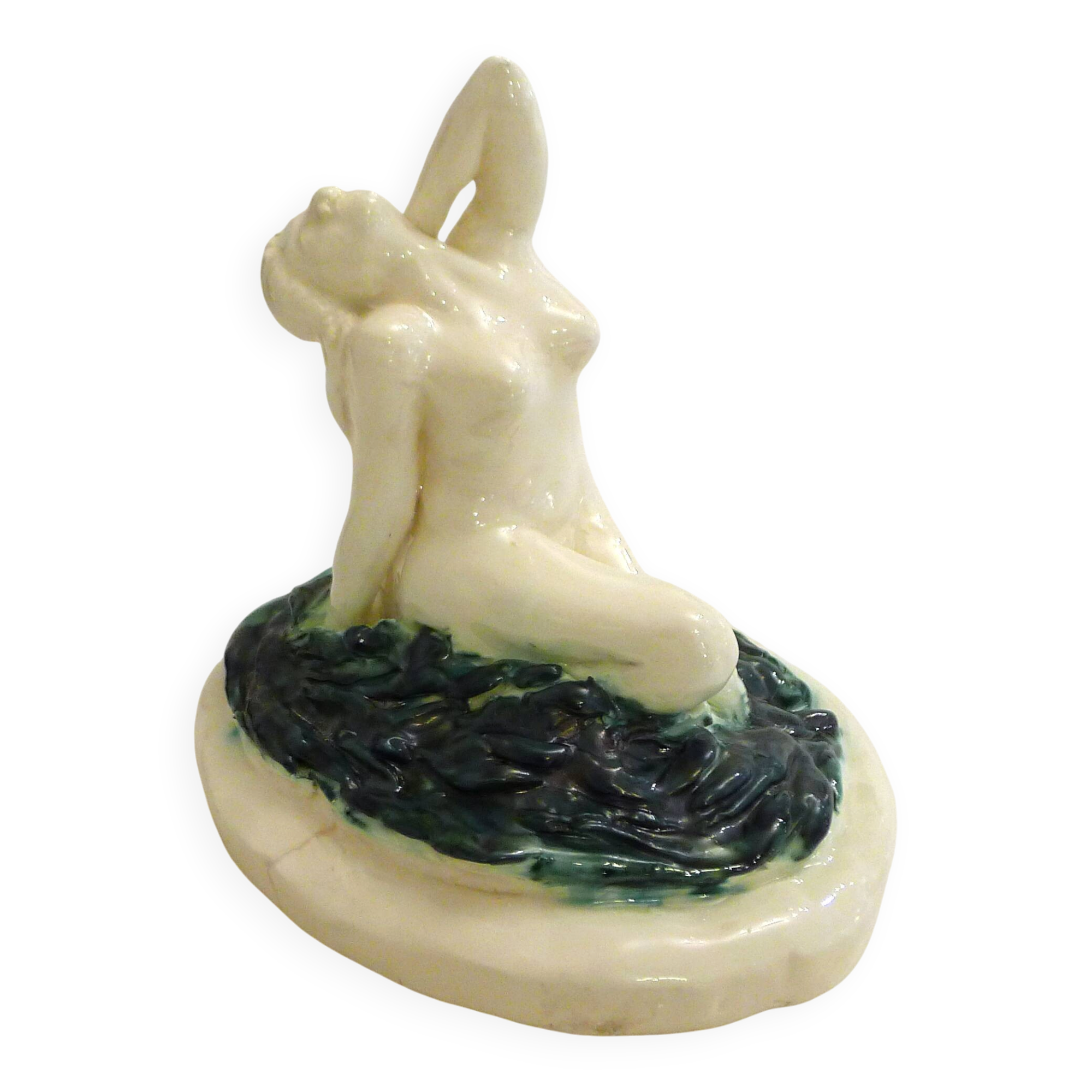 Mid-century Bathing Woman sculpture, ceramic piece.