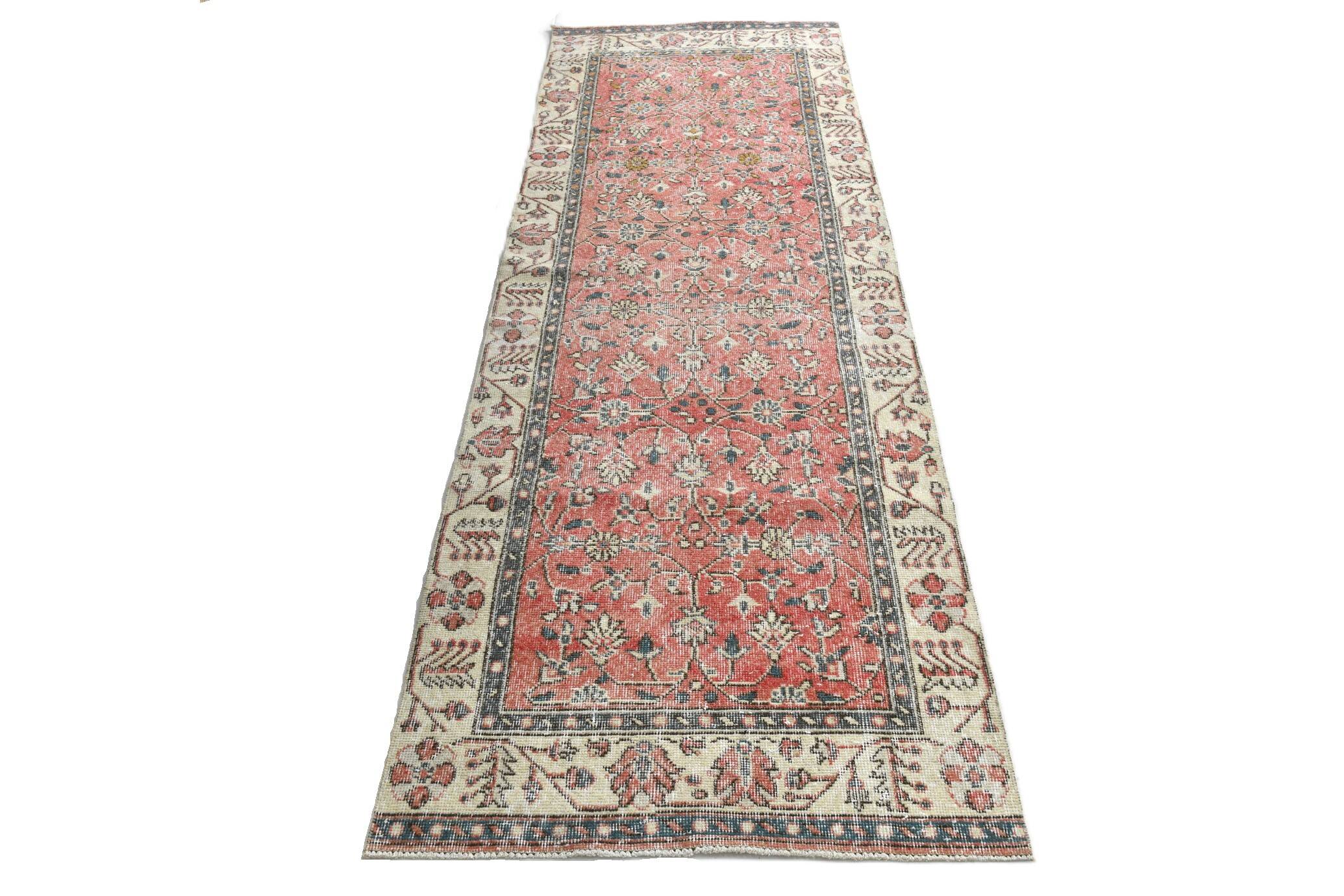 3x9 Vintage All-Over Floral Red Turkish Runner Rug, 92x286Cm