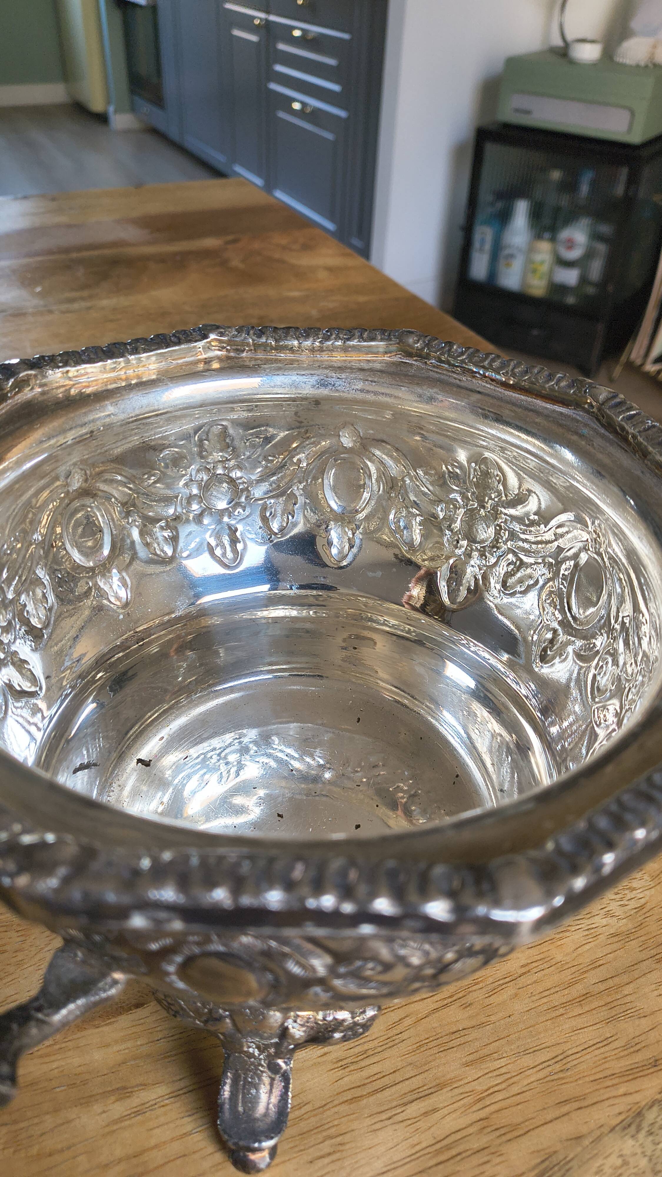 Antique Box / Chased Silver-Plated Sugar Bowl from Fes - Nesting Style (Vi