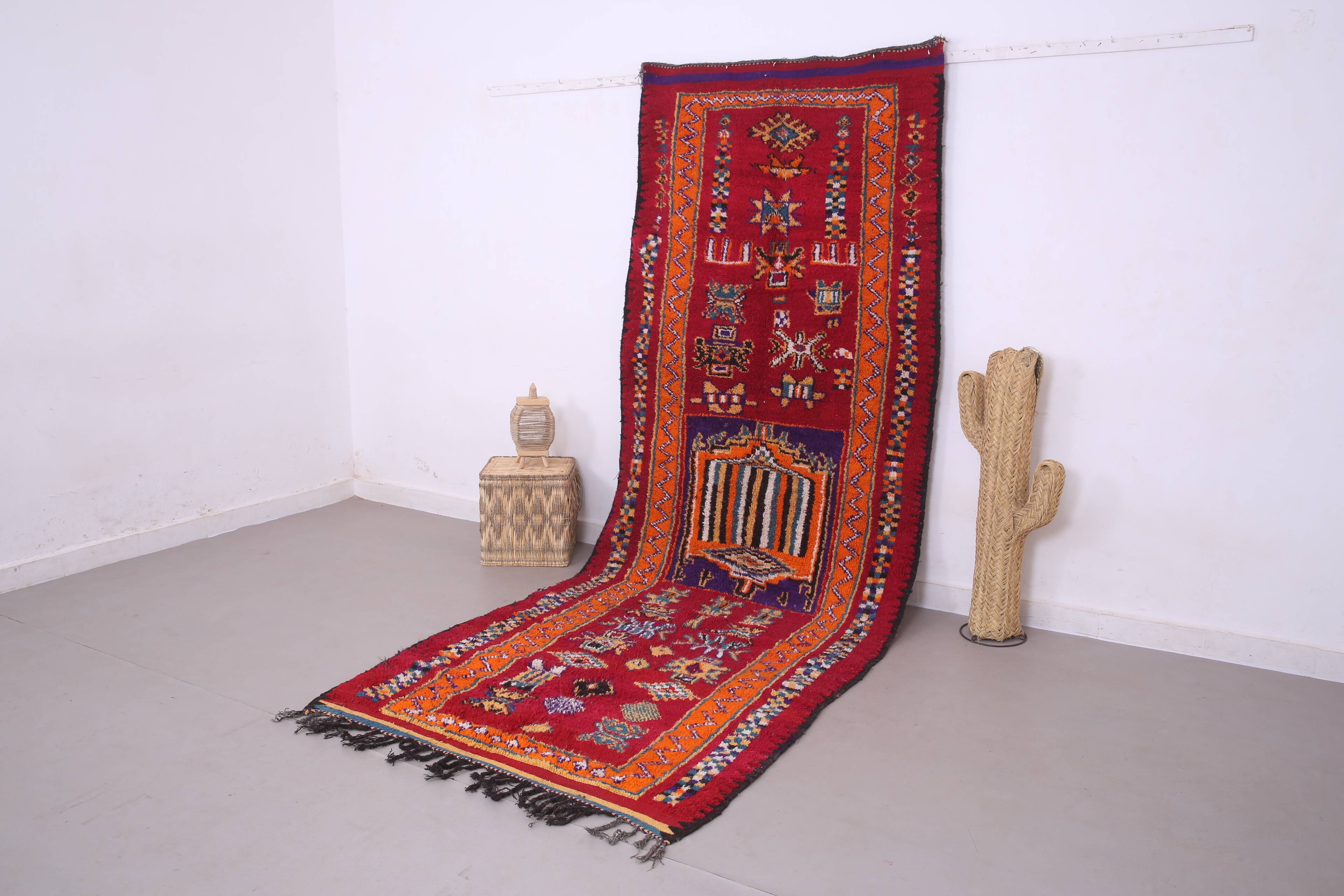 Red Vintage Moroccan Runner Rug 137 x 363 cm - Berber Wool Rug Hallway