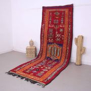 Red Vintage Moroccan Runner Rug 137 x 363 cm - Berber Wool Rug Hallway