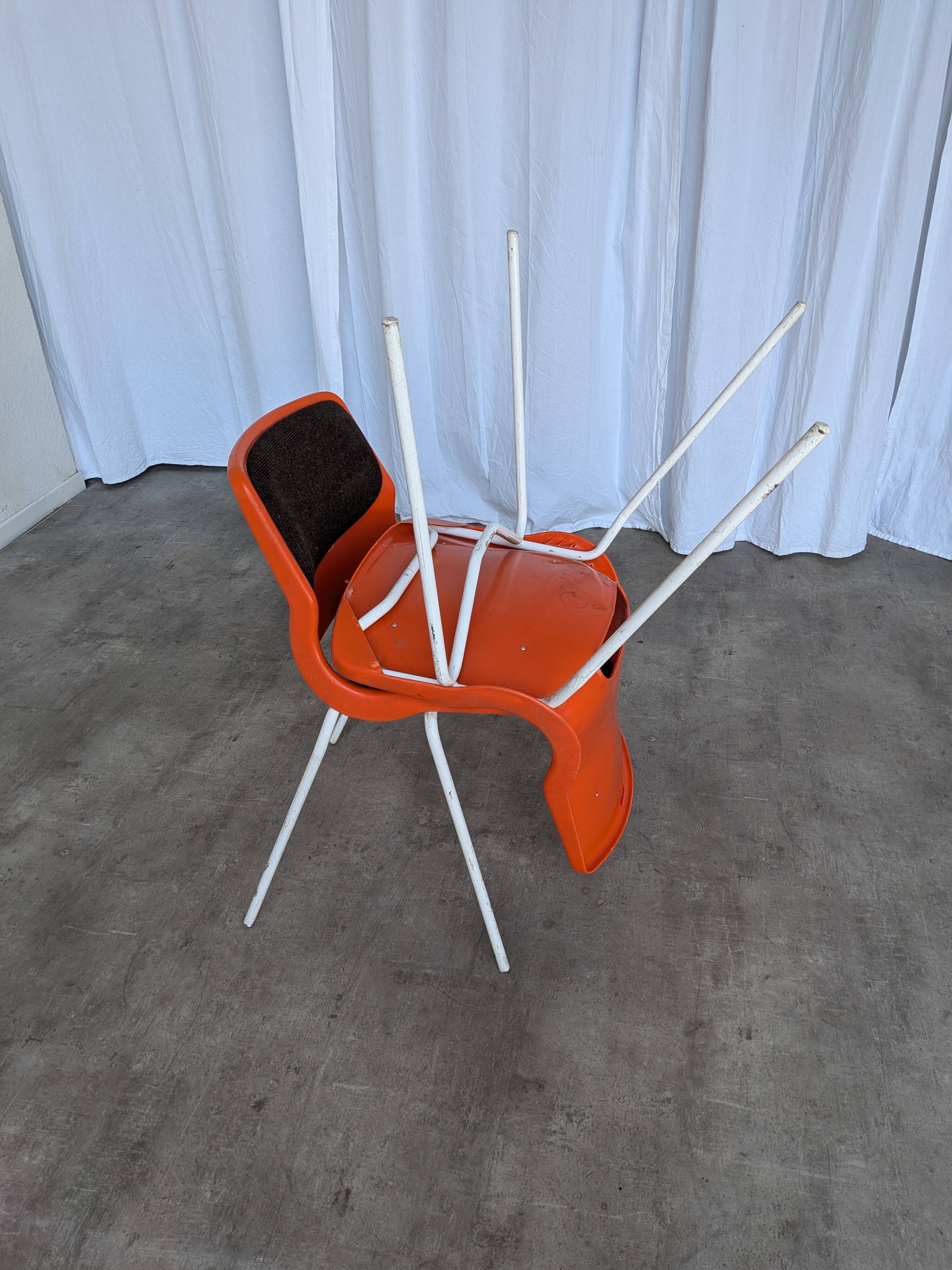 Vintage Overman Meblo Chairs: Orange & Brown Fabric, Stackable - Set of 2