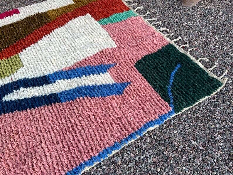 Authentic handmade rug with colourful patterns, size 150/250 cm.