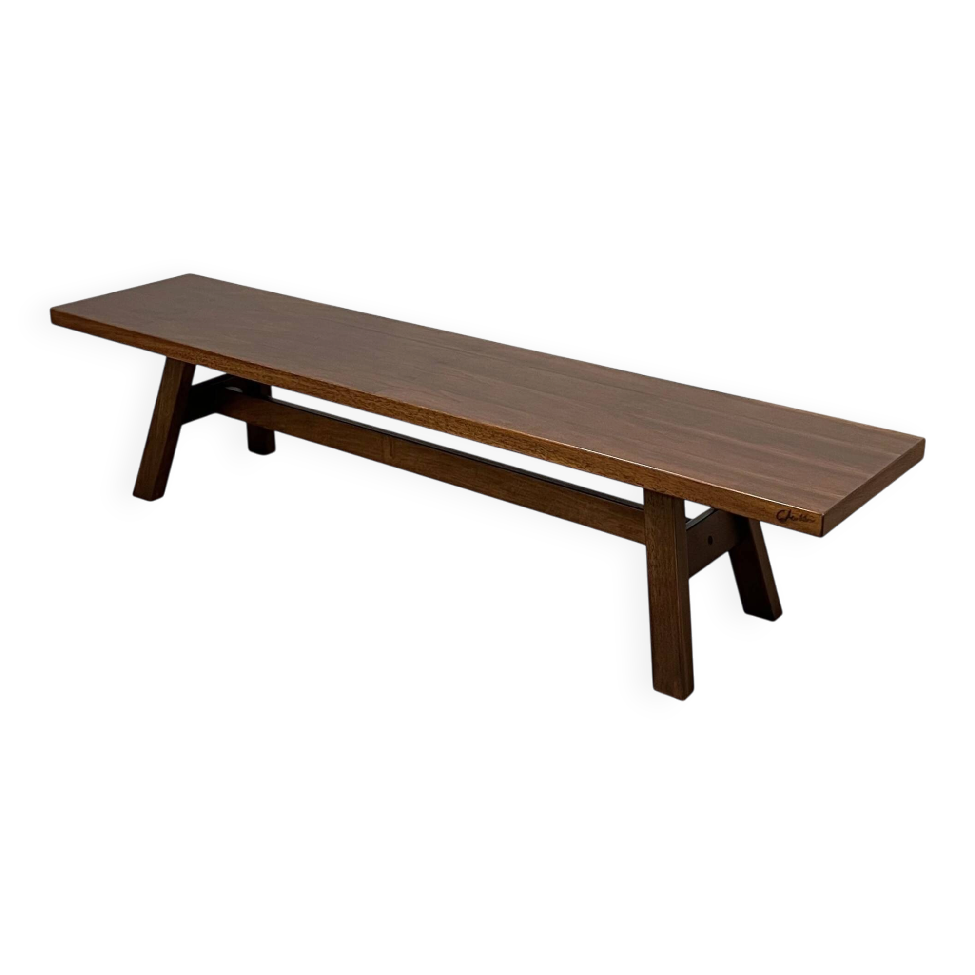 Michelucci brutalist design solid walnut bench 1970s