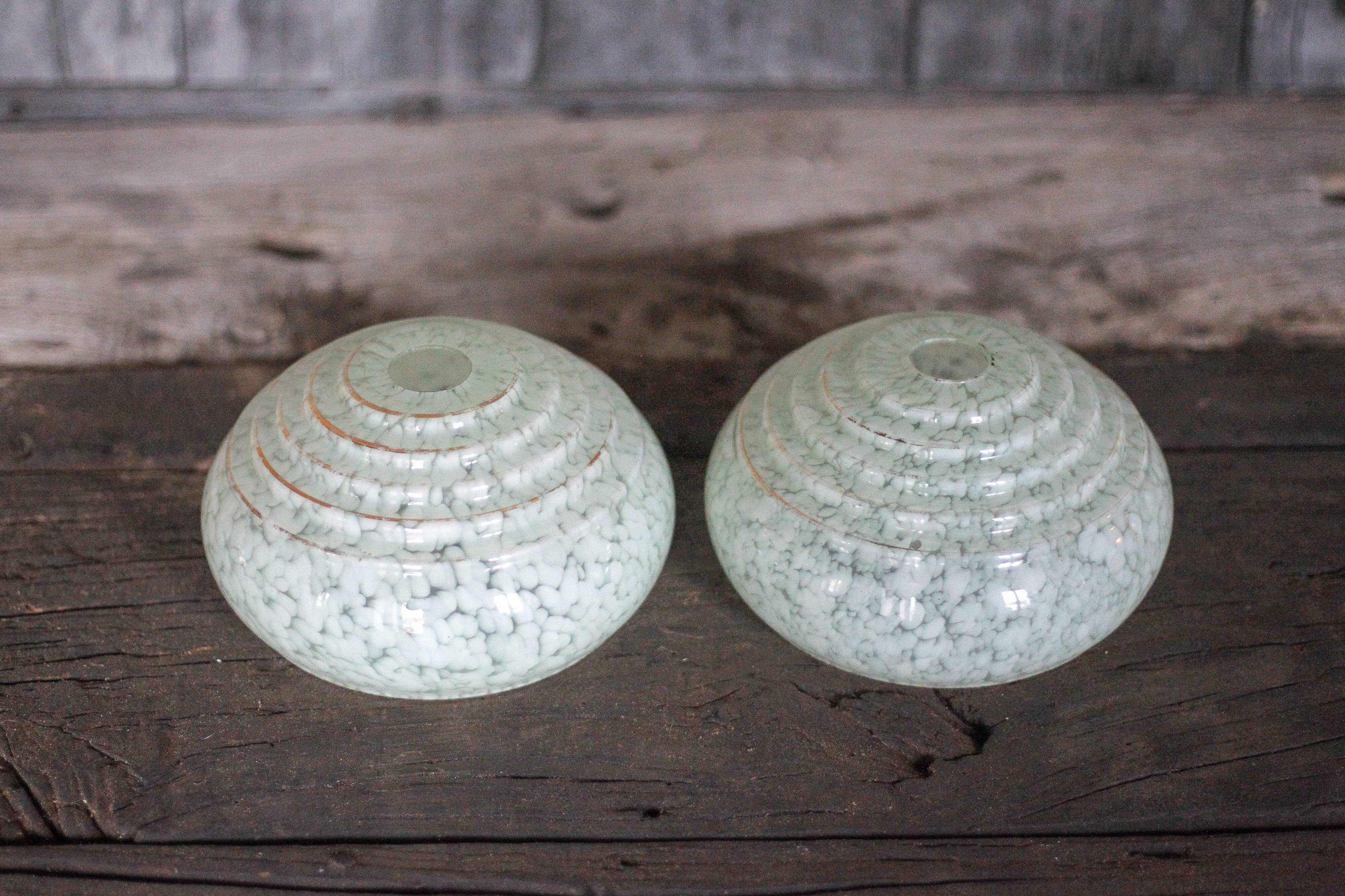 Pair of green Clichy glass lampshades, glass globe for suspension, globe.