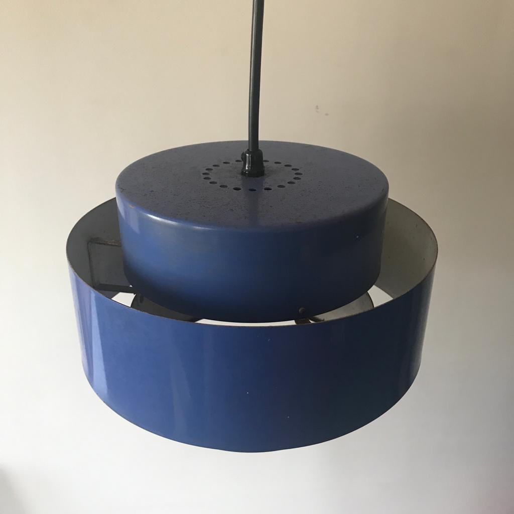 Scandinavian hanging lamp in blue sheet metal