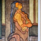 Post cubist painting "Long-haired Naked" HST Signed 1958/59