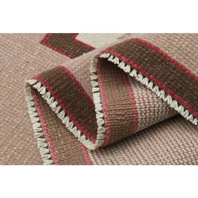 1970s vintage Turkish handmade wool & cotton beige area rug