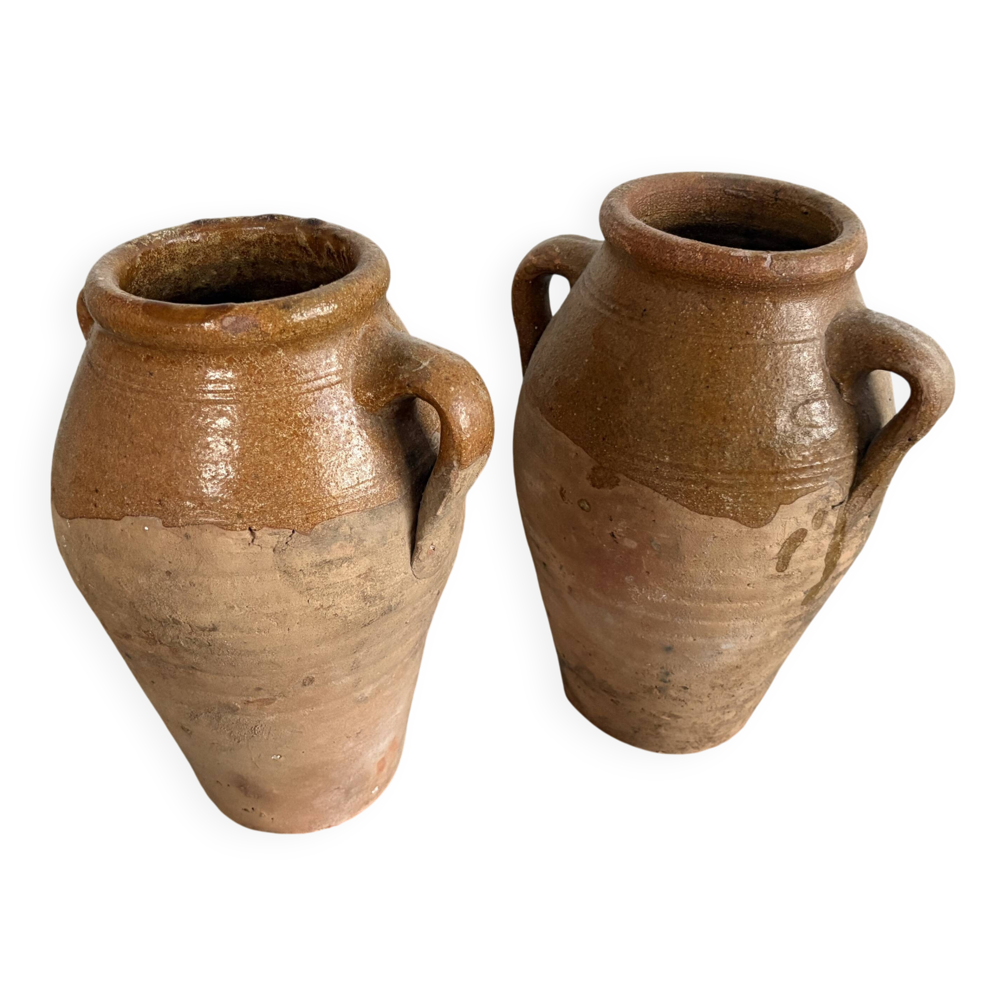 Pair of Provençal enamelled terracotta jars