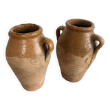 Pair of Provençal enamelled terracotta jars