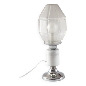 Art Deco lamp in satin glass, marble and chrome