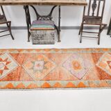 3x10 Orange & Beige Persian Vintage Runner Rug, 94x317Cm SK 22040