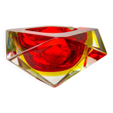 Cendrier Sommerso rouge et jaune italien par Seguso, Murano, années 1970
