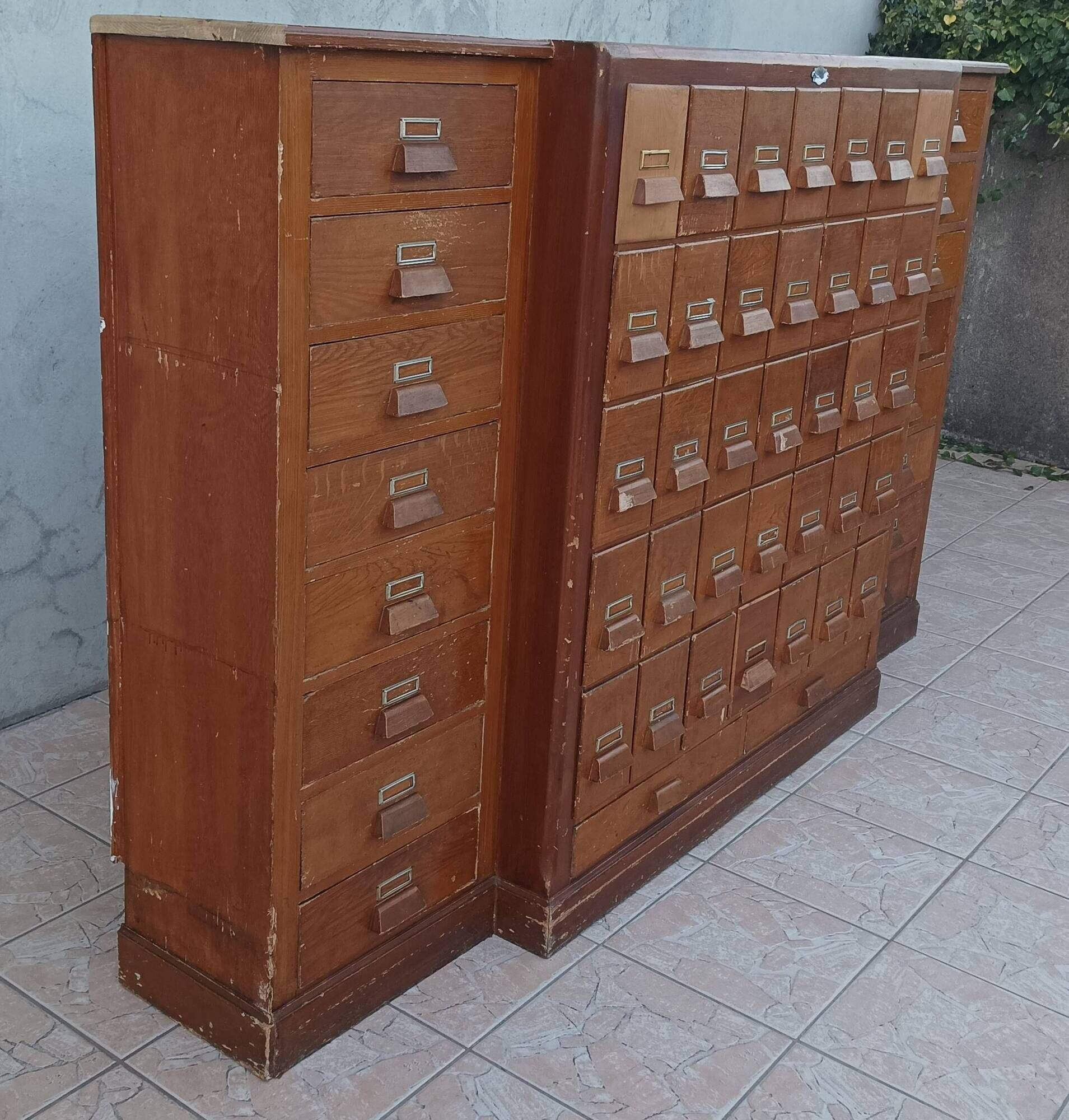 Apothecary or trade cabinet in fir with 53 drawers.
