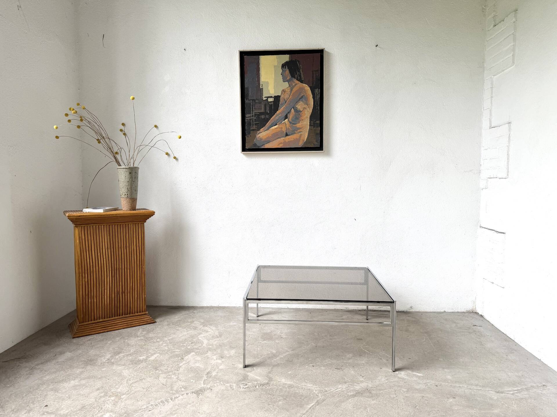 Modernist chrome and smoked glass coffee table, circa 1970