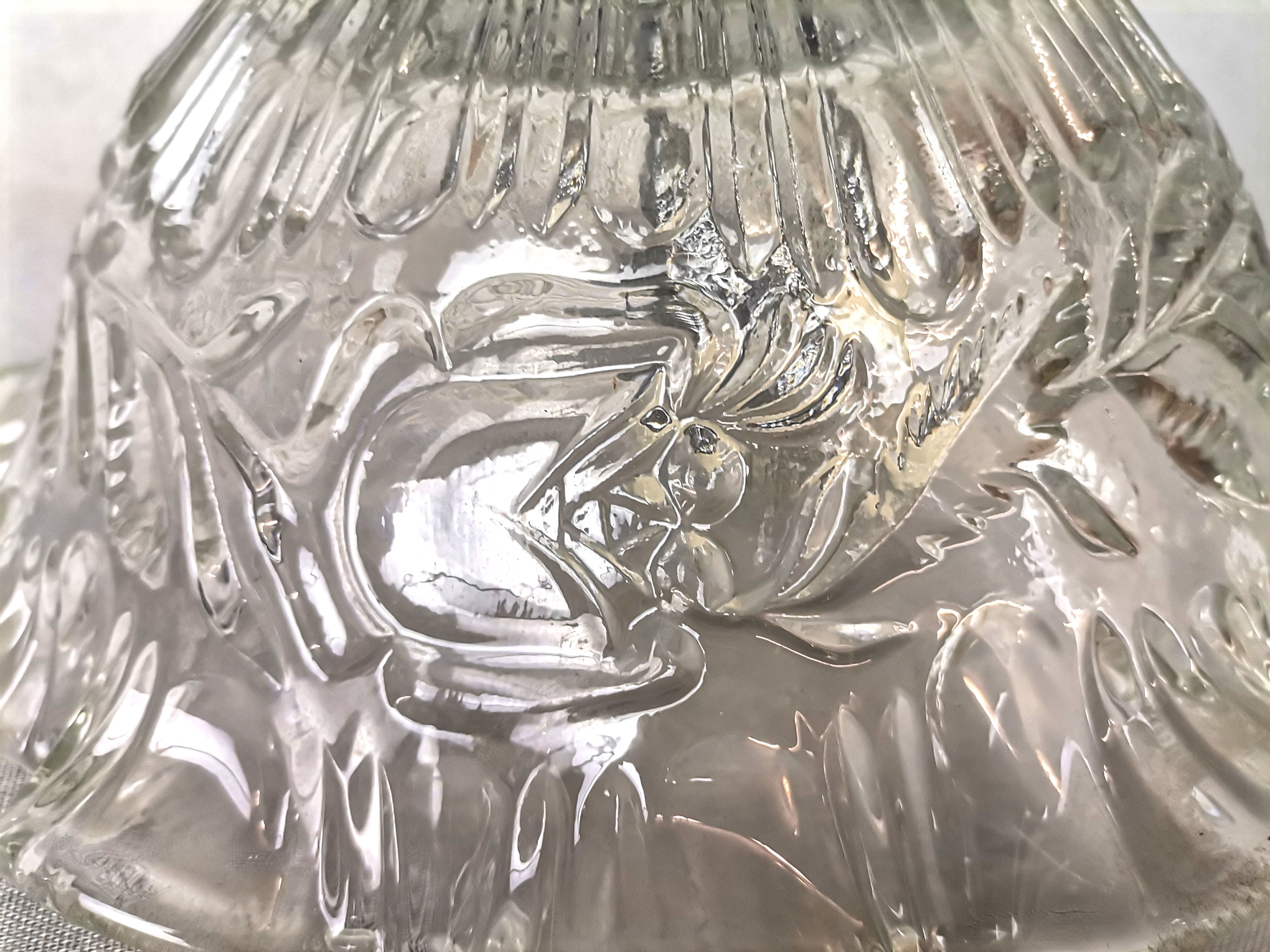 Portuguese farmhouse mid century clear floral glass hanging lamp, 1960s