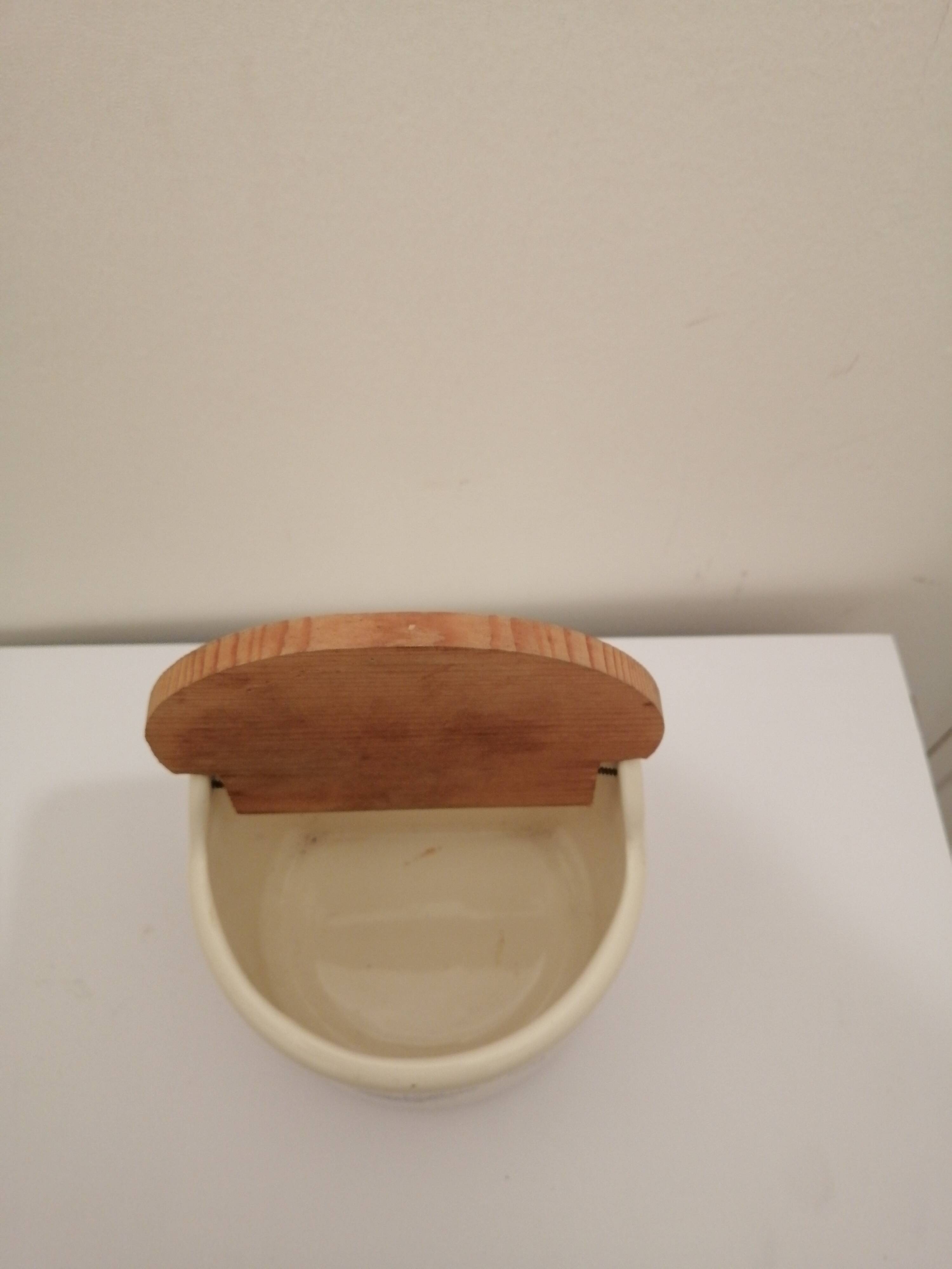 Vintage ceramic and wood salt box