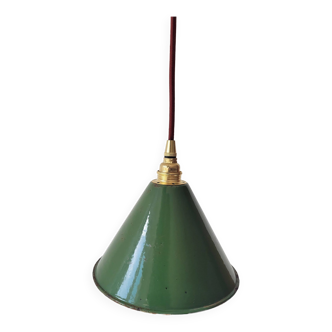 Conical pendant light in enamelled sheet metal