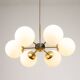 Mid-Century Modern Italian 6-Arm Sputnik Chandelier with Opaline Shades, 19