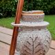 Pickle pot with pliers, varnished leaf pattern, 60's years