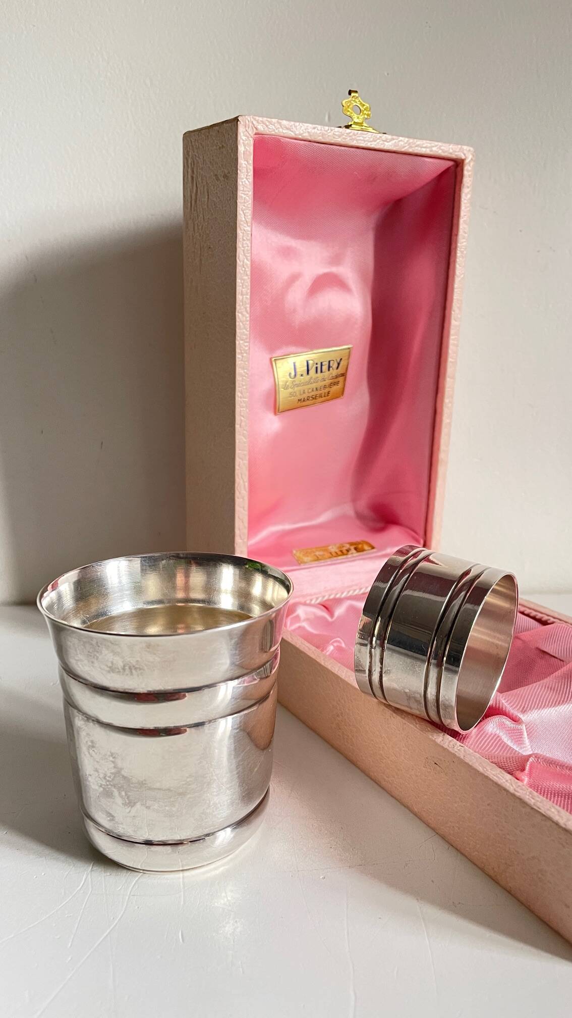 Silver-plated glass and napkin ring by UDNER