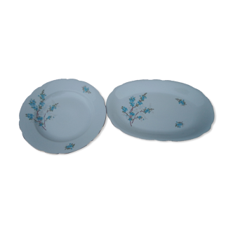 Hollow round plate and oval dish in Kahla porcelain made in GDR