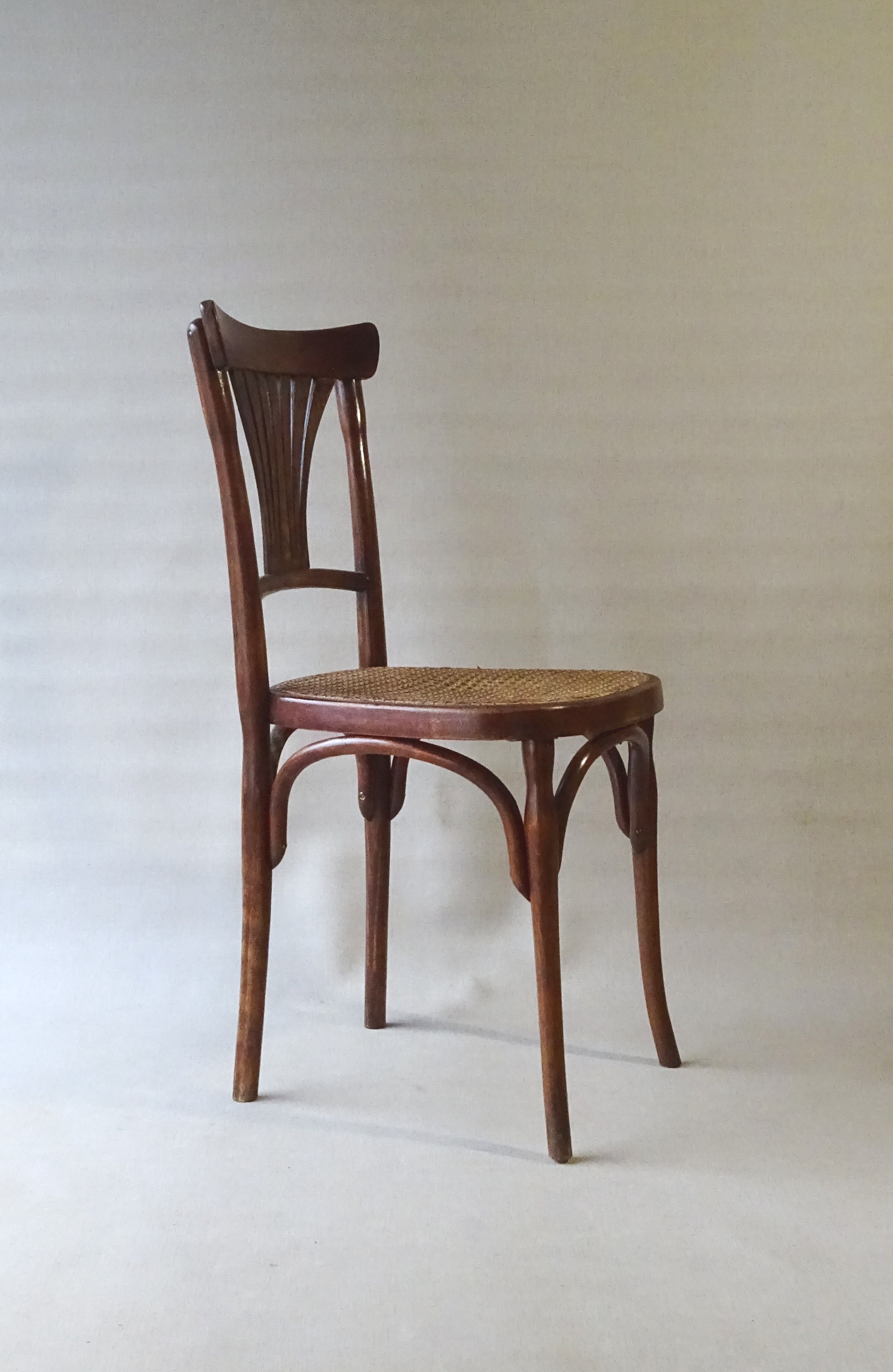 Two bistro chairs kohn n°196 in palmette, circa 1906, tanned