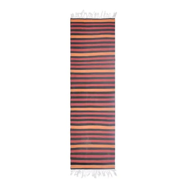 1970s Vintage Turkish Handmade Wool Cotton Red Orange Kilim Rug 93x323