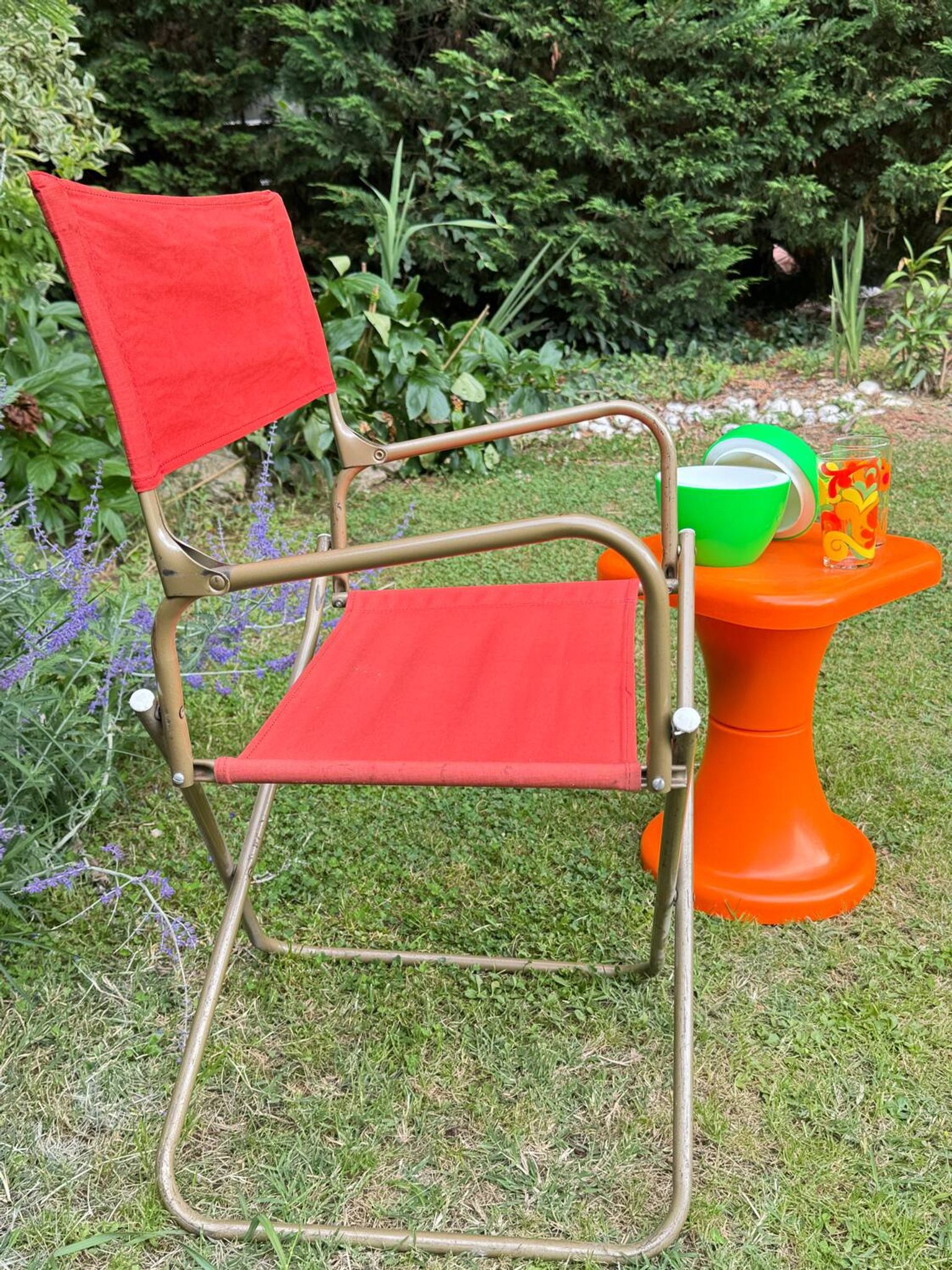 Fauteuil de camping pliant orange vintage