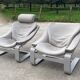 Pair of vintage grey leather armchairs by Ake Fribytter 1970