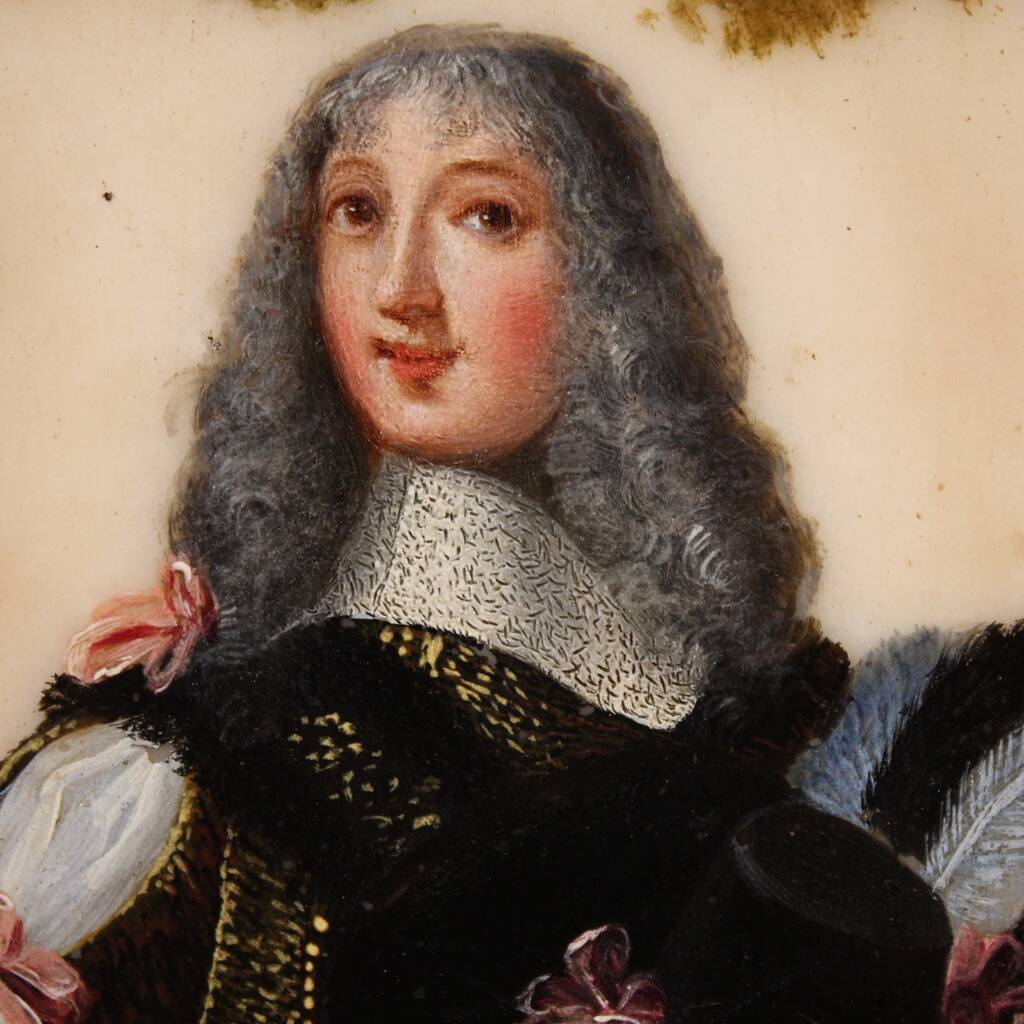 Antique 17th century marble painting, portrait of a South American nobleman