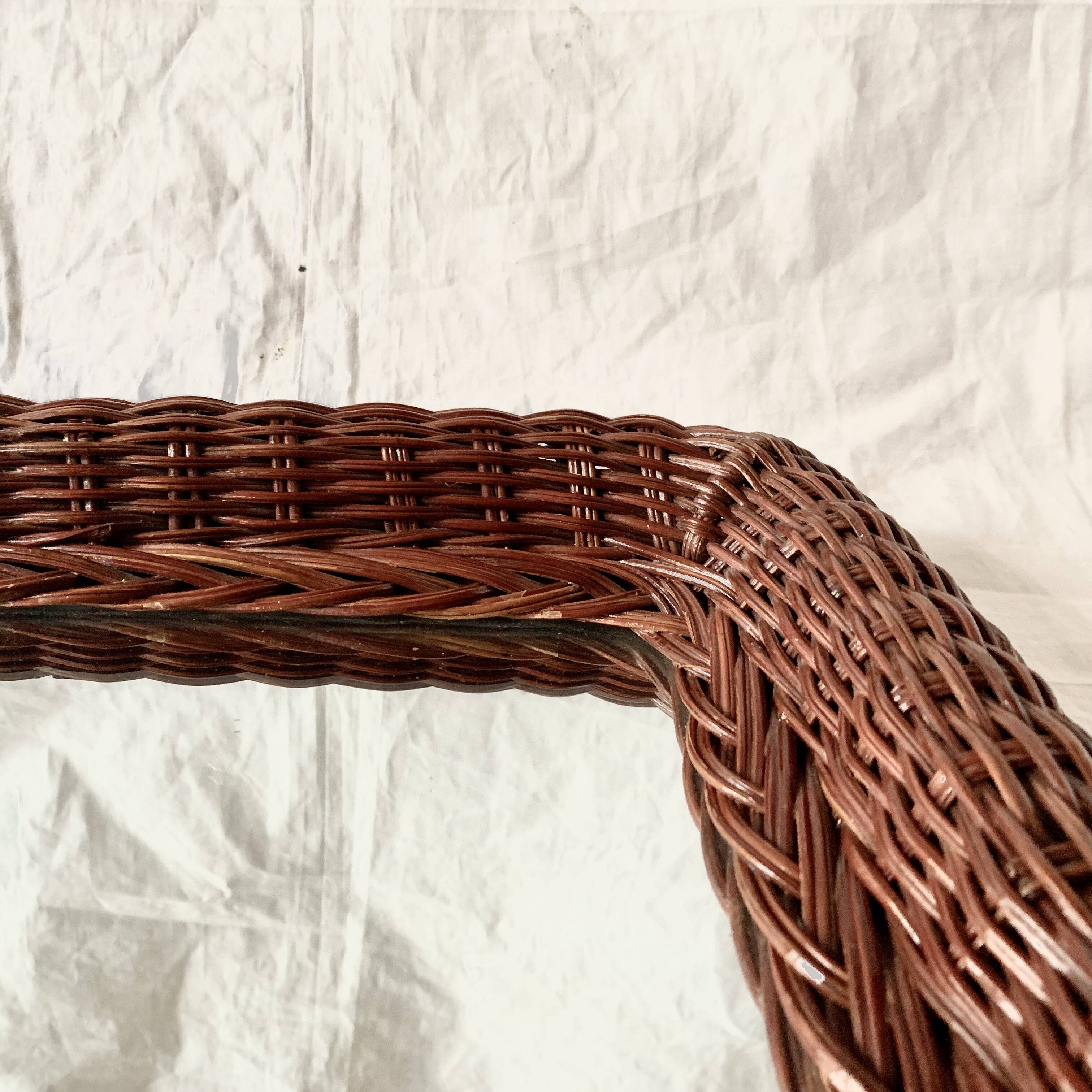 Vintage rectangular woven rattan wall mirror