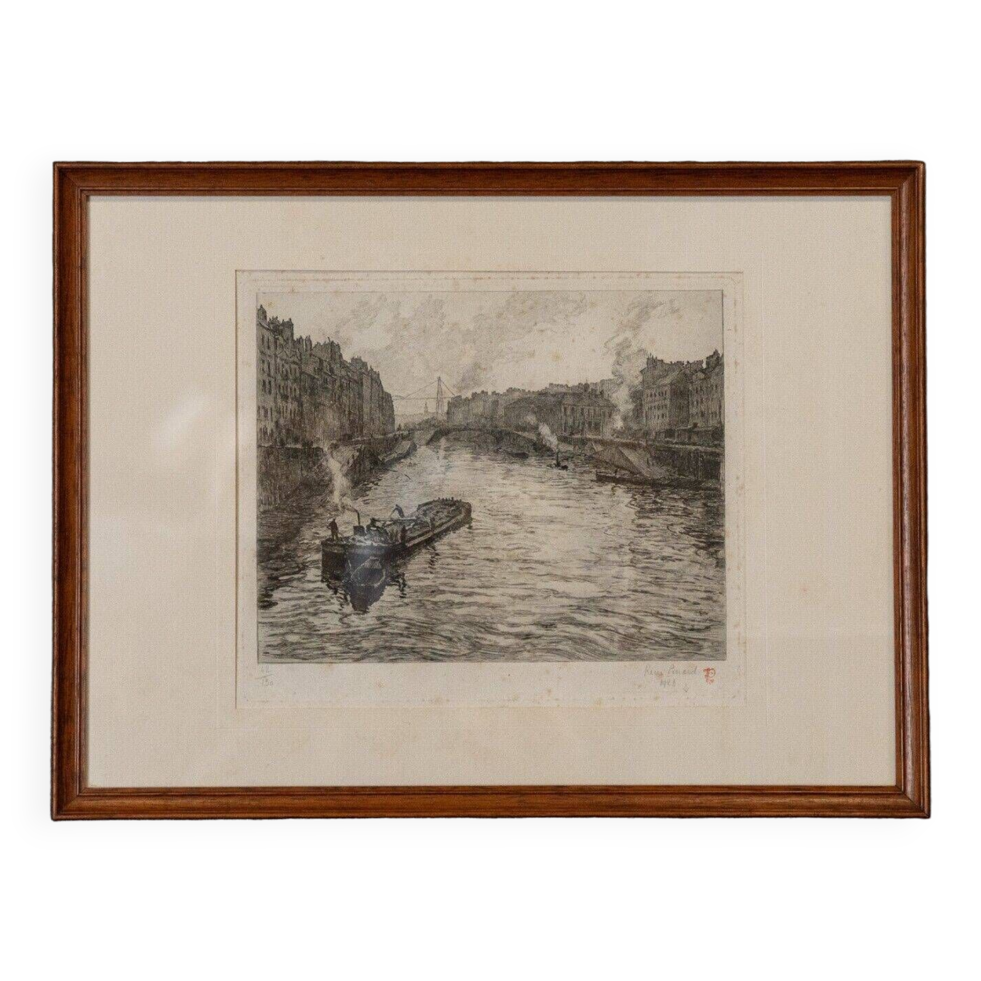 Engraving René Pinard Arms of the stock exchange of the Pont de la fishmonger Nantes