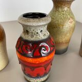 Set of five vintage pottery fat lava vases made by scheurich, germany, 1970s
