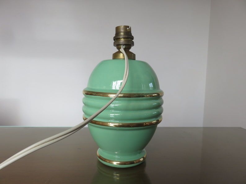 Lamp " b. detalle " in green ceramic and gilded border 50s 60