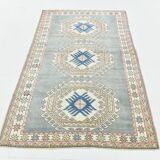 4x7 Vintage Oushak Area Rug, Beige & Grey Turkish Pattern Rug, 128x206 Cm