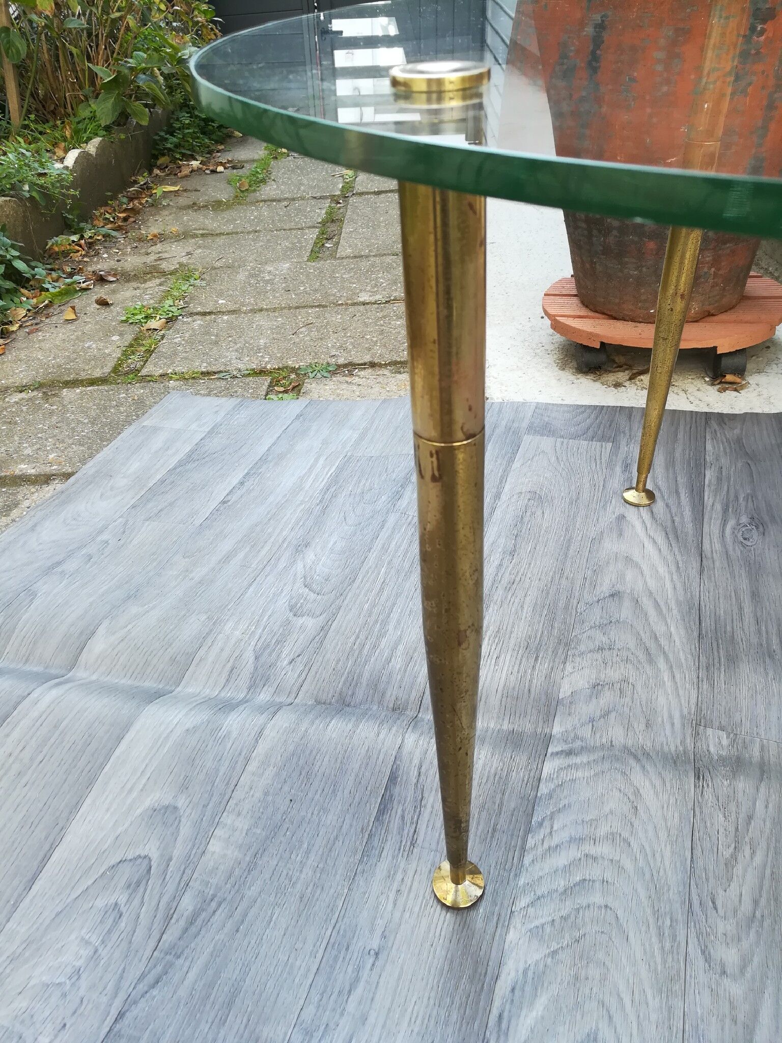 Table low glass and brass 50s