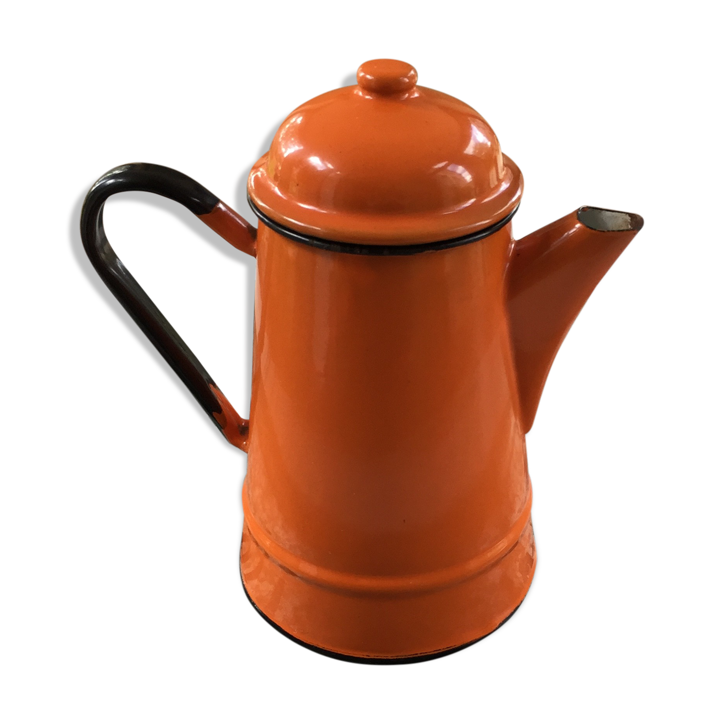 Orange and black enamelled sheet metal coffee maker