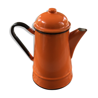 Cafetière en tôle émaillée orange et noire